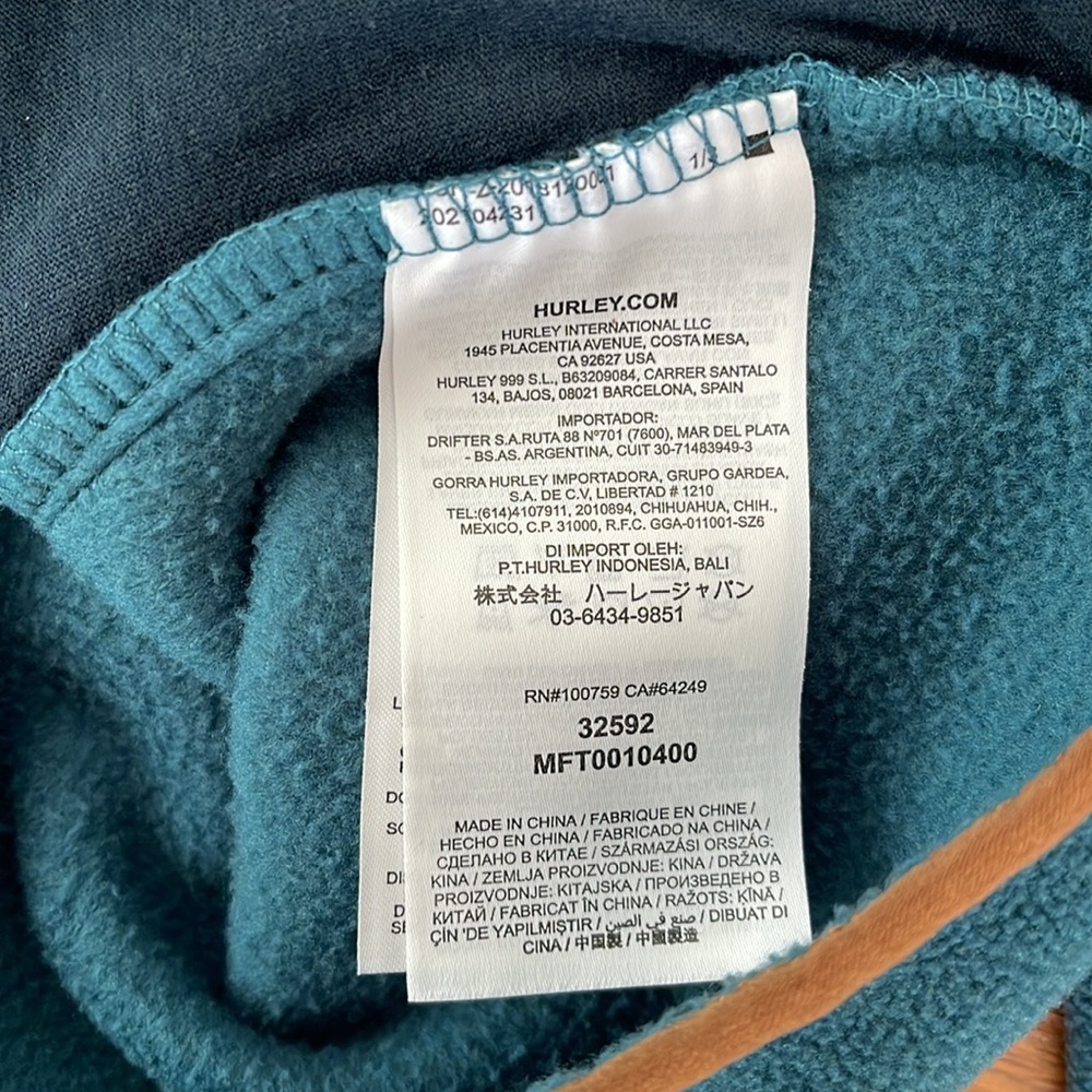 Turquoise Hurley 1/4 zip sweatshirt - Picture 4 of 8